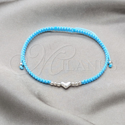 Sterling Silver Adjustable Bolo Bracelet, Ball and Heart Design, Algodón, Silver Finish, 003.426.0003.3.07 (06 MM Thickness, 7 Inches Length)