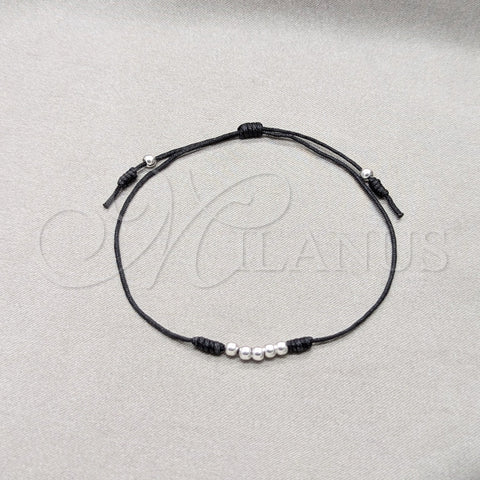 Sterling Silver Adjustable Bolo Bracelet, Ball Design, Blue Algodón, Silver Finish, 03.426.0001.2.07 (03 MM Thickness, 7 Inches Length)