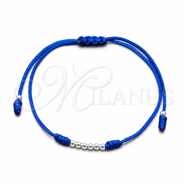 Sterling Silver Adjustable Bolo Bracelet, Ball Design, Blue Algodón, Silver Finish, 03.426.0001.4.07 (03 MM Thickness, 7 Inches Length)