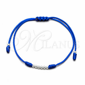 Sterling Silver Adjustable Bolo Bracelet, Ball Design, Blue Algodón, Silver Finish, 03.426.0001.4.07 (03 MM Thickness, 7 Inches Length)