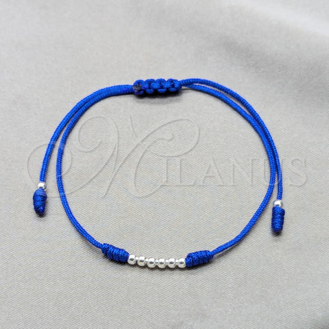 Sterling Silver Adjustable Bolo Bracelet, Ball Design, Blue Algodón, Silver Finish, 03.426.0001.4.07 (03 MM Thickness, 7 Inches Length)
