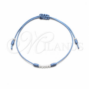 Sterling Silver Adjustable Bolo Bracelet, Ball Design, Blue Algodón, Silver Finish, 03.426.0001.5.07 (03 MM Thickness, 7 Inches Length)