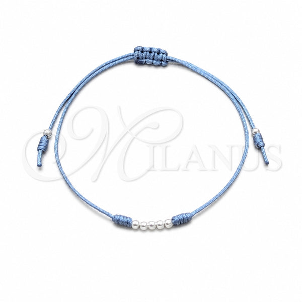 Sterling Silver Adjustable Bolo Bracelet, Ball Design, Blue Algodón, Silver Finish, 03.426.0001.5.07 (03 MM Thickness, 7 Inches Length)