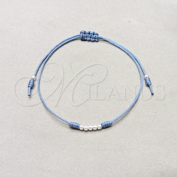 Sterling Silver Adjustable Bolo Bracelet, Ball Design, Blue Algodón, Silver Finish, 03.426.0001.5.07 (03 MM Thickness, 7 Inches Length)