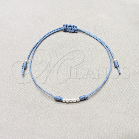 Sterling Silver Adjustable Bolo Bracelet, Ball Design, Blue Algodón, Silver Finish, 03.426.0001.5.07 (03 MM Thickness, 7 Inches Length)