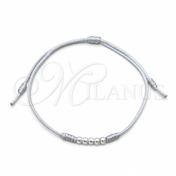 Sterling Silver Adjustable Bolo Bracelet, Ball Design, Blue Algodón, Silver Finish, 03.426.0001.6.07 (03 MM Thickness, 7 Inches Length)