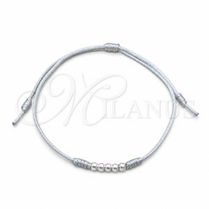 Sterling Silver Adjustable Bolo Bracelet, Ball Design, Blue Algodón, Silver Finish, 03.426.0001.6.07 (03 MM Thickness, 7 Inches Length)