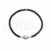 Sterling Silver Fancy Bracelet, Ball Design, with Rose Water Opal Pearl and Black Crystal, Blue Polished, Silver Finish, 03.426.0020.07 (07 MM Thickness, 7 Inches Length)