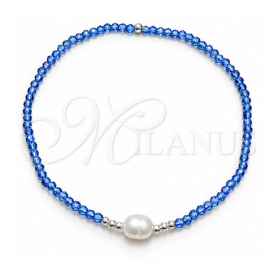 Sterling Silver Fancy Bracelet, Ball Design, with Sapphire Blue Crystal and White Pearl, Polished, Silver Finish, 03.426.0021.07 (07 MM Thickness, 7 Inches Length)