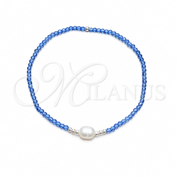 Sterling Silver Fancy Bracelet, Ball Design, with Sapphire Blue Crystal and White Pearl, Polished, Silver Finish, 03.426.0021.07 (07 MM Thickness, 7 Inches Length)