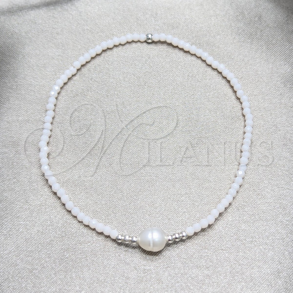 Sterling Silver Bracelet — Fancy Bracelet Ball Design with White Crystal and — main product view — SKU 158549 | Plata 925 brazalete — elegante Bracelet Ball diseño with cristal blanco and — SKU 158549