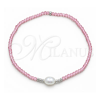 Sterling Silver Fancy Bracelet, Ball Design, with Pink Crystal and White Pearl, Polished, Silver Finish, 03.426.0021.2.07 (07 MM Thickness, 7 Inches Length)