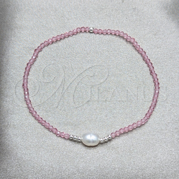 Sterling Silver Bracelet — Fancy Bracelet Ball Design with Pink Crystal and — main product view — SKU 158550 | Plata 925 brazalete — elegante Bracelet Ball diseño with Pink cristal and — SKU 158550