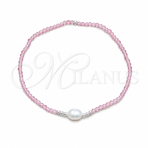 Sterling Silver Fancy Bracelet, Ball Design, with Pink Crystal and White Pearl, Polished, Silver Finish, 03.426.0021.2.07 (07 MM Thickness, 7 Inches Length)