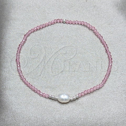 Sterling Silver Fancy Bracelet, Ball Design, with Pink Crystal and White Pearl, Polished, Silver Finish, 03.426.0021.2.07 (07 MM Thickness, 7 Inches Length)