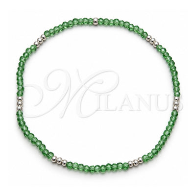 Sterling Silver Fancy Bracelet, Ball Design, with Green Crystal, Polished, Silver Finish, 03.426.0025.07 (03 MM Thickness, 7 Inches Length)