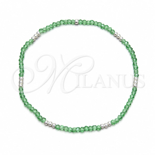 Sterling Silver Fancy Bracelet, Ball Design, with Green Crystal, Polished, Silver Finish, 03.426.0025.07 (03 MM Thickness, 7 Inches Length)