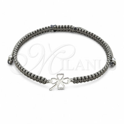Sterling Silver Adjustable Bolo Bracelet, Four-leaf Clover and Ball Design, Algodón, Silver Finish, 03.426.0026.07 (08 MM Thickness, 7 Inches Length)