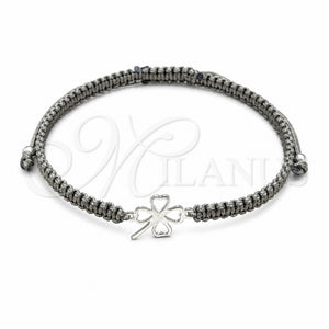 Sterling Silver Adjustable Bolo Bracelet, Four-leaf Clover and Ball Design, Algodón, Silver Finish, 03.426.0026.07 (08 MM Thickness, 7 Inches Length)