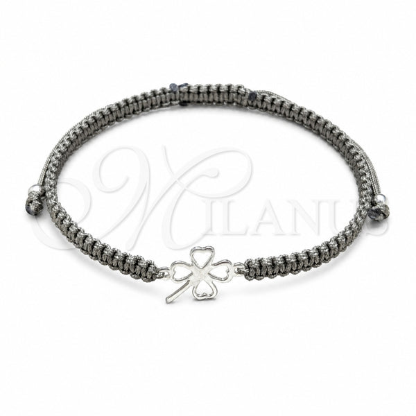 Sterling Silver Adjustable Bolo Bracelet, Four-leaf Clover and Ball Design, Algodón, Silver Finish, 03.426.0026.07 (08 MM Thickness, 7 Inches Length)