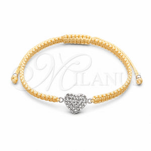 Sterling Silver Adjustable Bolo Bracelet, Ball and Heart Design, with White Crystal, Algodón, Silver Finish, 03.426.0027.07 (10 MM Thickness, 7 Inches Length)
