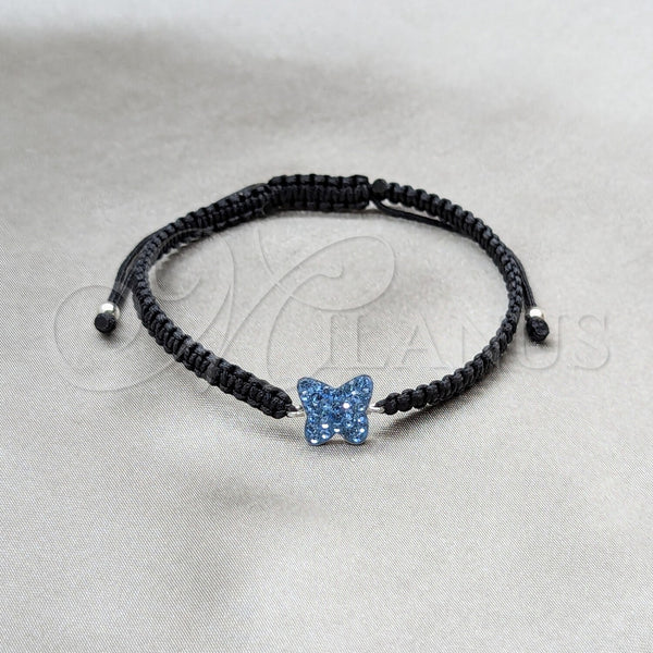 Sterling Silver Adjustable Bolo Bracelet, Ball and Butterfly Design, with Light Sapphire Crystal, Silver Finish, 03.426.0028.07