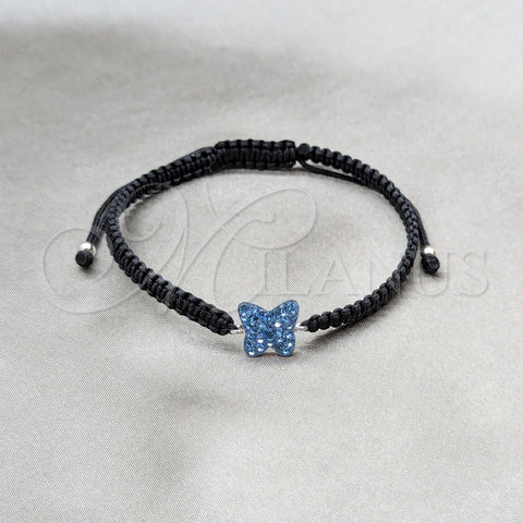 Sterling Silver Adjustable Bolo Bracelet, Ball and Butterfly Design, with Light Sapphire Crystal, Silver Finish, 03.426.0028.07