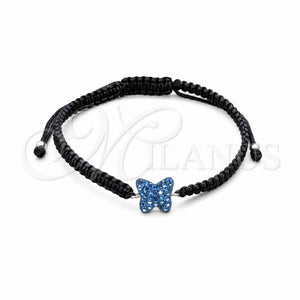 Sterling Silver Adjustable Bolo Bracelet, Ball and Butterfly Design, with Light Sapphire Crystal, Algodón, Silver Finish, 03.426.0028.07 (10 MM Thickness, 7 Inches Length)