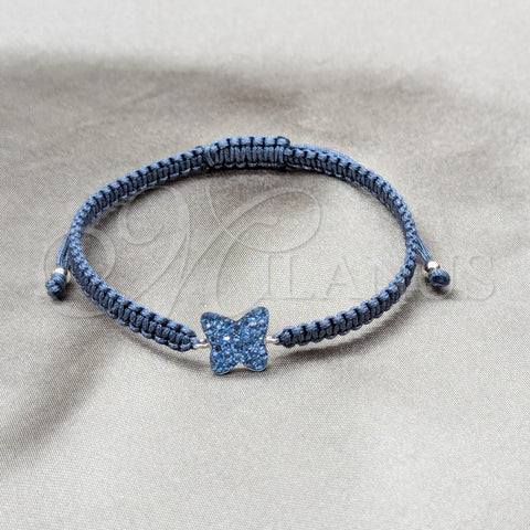 Sterling Silver Adjustable Bolo Bracelet, Ball and Butterfly Design, with Light Sapphire Crystal, Algodón, Silver Finish, 03.426.0029.07 (10 MM Thickness, 7 Inches Length)