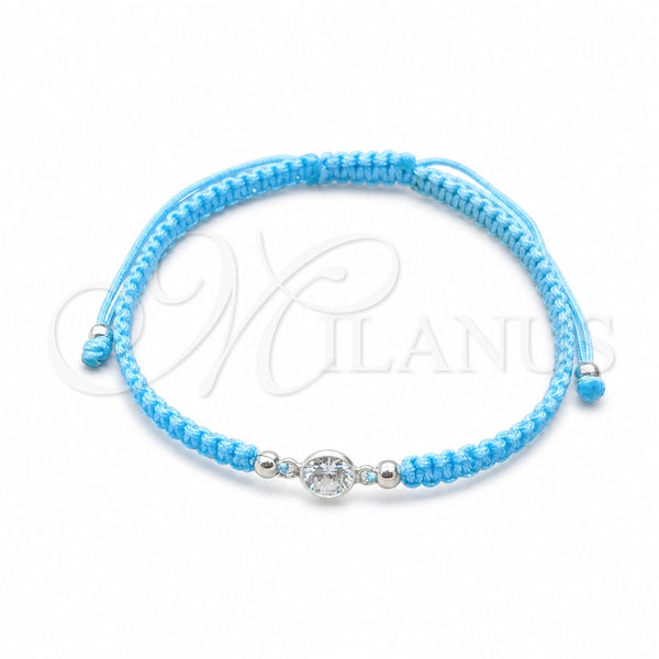 Sterling Silver Adjustable Bolo Bracelet, Ball Design, with White Cubic Zirconia, Algodón, Silver Finish, 03.426.0030.07 (06 MM Thickness, 7 Inches Length)