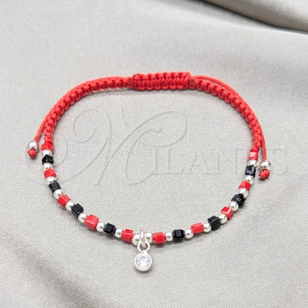 Sterling Silver Adjustable Bolo Bracelet, Ball Design, with White and Light Siam Cubic Zirconia, Polished, Silver Finish, 03.426.0031.07