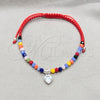 Sterling Silver Adjustable Bolo Bracelet, Ball and Heart Design, with Multicolor Crystal and White Cubic Zirconia, Polished, Silver Finish, 03.426.0032.1.07 (04 MM Thickness, 7 Inches Length)