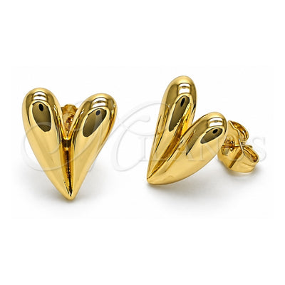 Oro Laminado Stud Earring, Gold Filled Style Heart Design, Polished, Golden Finish, 02.156.0694