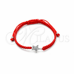 Sterling Silver Adjustable Bolo Bracelet, Star Design, with White Crystal, Algodón, Silver Finish, 03.426.0044.07 (04 MM Thickness, 7 Inches Length)
