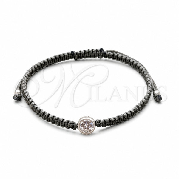 Sterling Silver Adjustable Bolo Bracelet, with White Cubic Zirconia, Algodón, Silver Finish, 03.426.0045.2.07 (04 MM Thickness, 7 Inches Length)