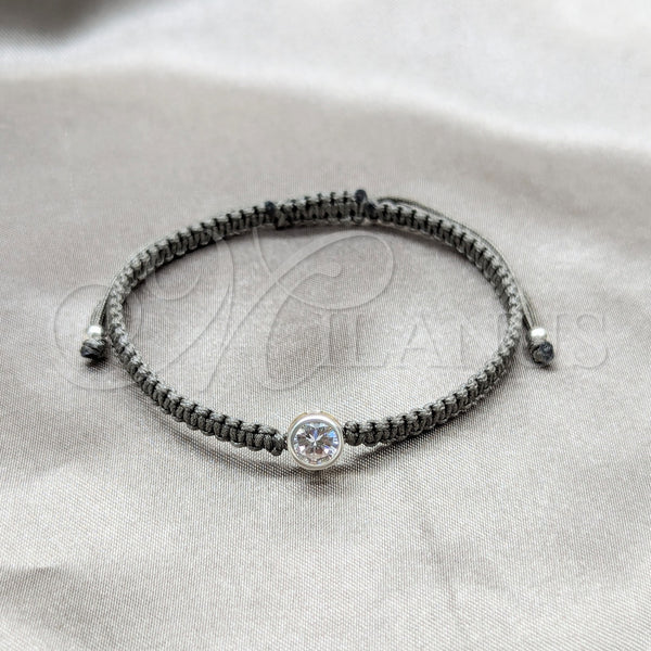 Sterling Silver Adjustable Bolo Bracelet, with White Cubic Zirconia, Algodón, Silver Finish, 03.426.0045.2.07 (04 MM Thickness, 7 Inches Length)
