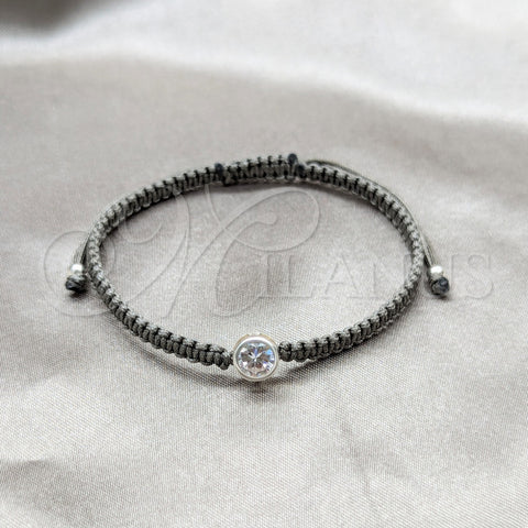 Sterling Silver Adjustable Bolo Bracelet, with White Cubic Zirconia, Algodón, Silver Finish, 03.426.0045.2.07 (04 MM Thickness, 7 Inches Length)