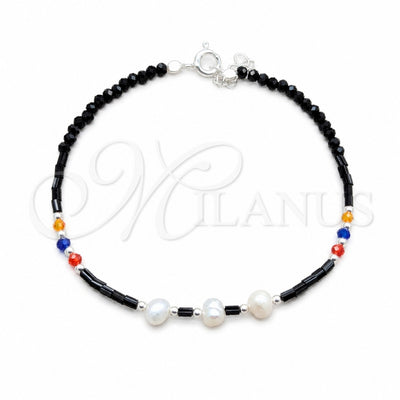 Sterling Silver Fancy Bracelet, Ball Design, with White Pearl and Multicolor Crystal, Polished, Silver Finish, 03.426.0047.07 (05 MM Thickness, 7 Inches Length)