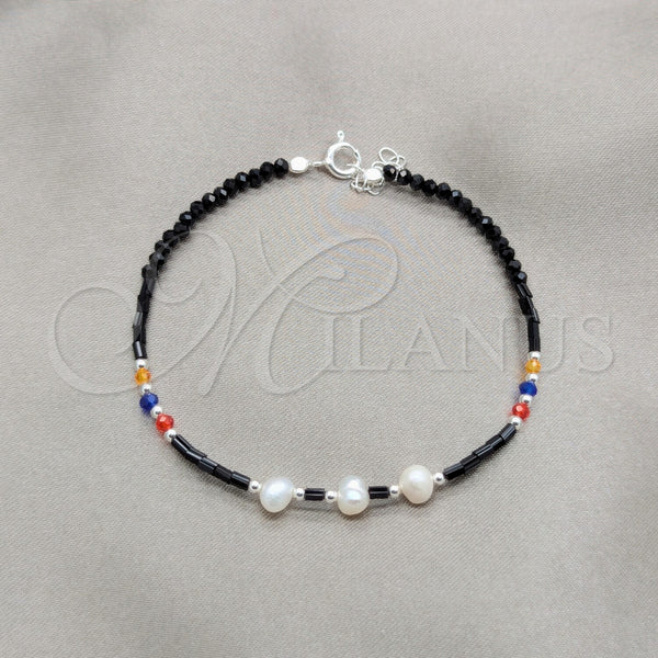 Sterling Silver Bracelet — Fancy Bracelet Ball Design with White Pearl and — main product view — SKU 158603 | Plata 925 brazalete — elegante Bracelet Ball diseño with blanco Pearl and — SKU 158603