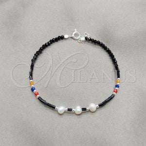 Sterling Silver Bracelet — Fancy Bracelet Ball Design with White Pearl and — main product view — SKU 158603 | Plata 925 brazalete — elegante Bracelet Ball diseño with blanco Pearl and — SKU 158603