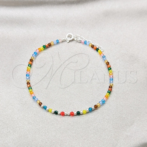 Sterling Silver Fancy Bracelet, Ball Design, with Multicolor Crystal, Polished, Silver Finish, 03.426.0048.07