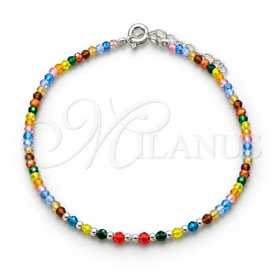 Sterling Silver Fancy Bracelet, Ball Design, with Multicolor Crystal, Polished, Silver Finish, 03.426.0048.07 (03 MM Thickness, 7 Inches Length)