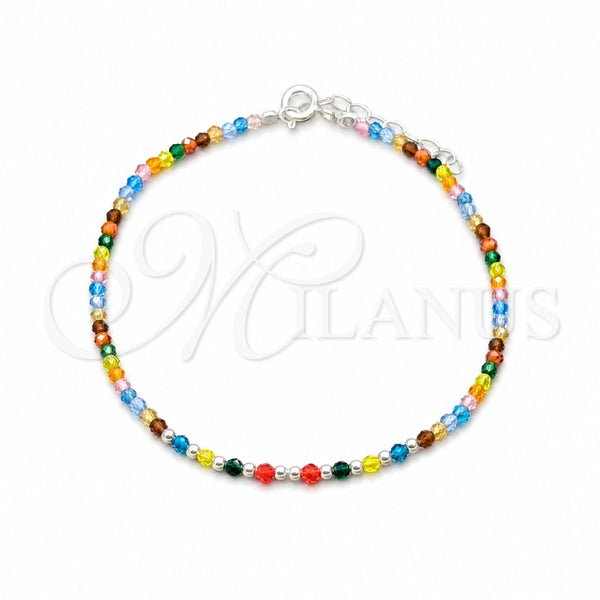 Sterling Silver Fancy Bracelet, Ball Design, with Multicolor Crystal, Polished, Silver Finish, 03.426.0048.07 (03 MM Thickness, 7 Inches Length)