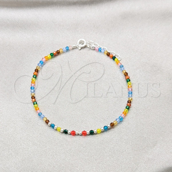 Sterling Silver Bracelet — Fancy Bracelet Ball Design with Multicolor Crystal Polished — main product view — SKU 158604 | Plata 925 brazalete — elegante Bracelet Ball diseño with Multicolor cristal pulido — SKU 158604