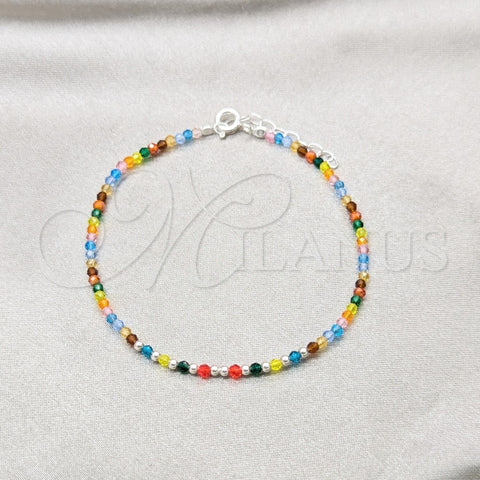 Sterling Silver Fancy Bracelet, Ball Design, with Multicolor Crystal, Polished, Silver Finish, 03.426.0048.07 (03 MM Thickness, 7 Inches Length)