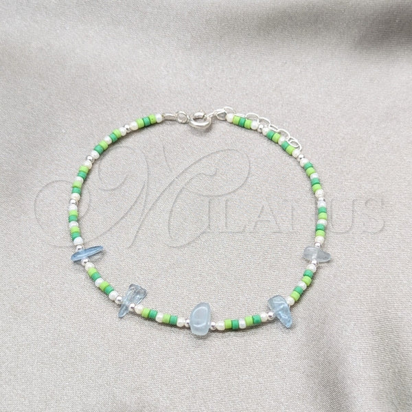 Sterling Silver Fancy Bracelet, Ball Design, with White Pearl and Aquamarine Crystal, Polished, Silver Finish, 03.426.0049.07