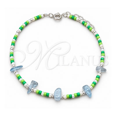 Sterling Silver Fancy Bracelet, Ball Design, with White Pearl and Aquamarine Crystal, Polished, Silver Finish, 03.426.0049.07 (03 MM Thickness, 7 Inches Length)