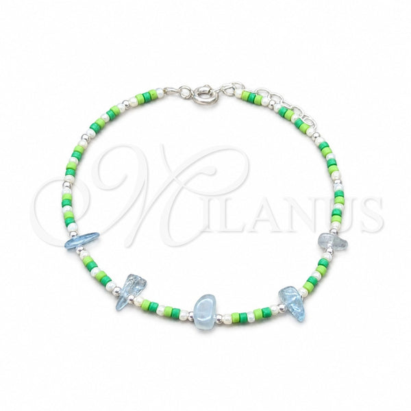 Sterling Silver Fancy Bracelet, Ball Design, with White Pearl and Aquamarine Crystal, Polished, Silver Finish, 03.426.0049.07 (03 MM Thickness, 7 Inches Length)