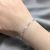 Sterling Silver Fancy Bracelet, Ball Design, with White Pearl and Orange Red Crystal, Polished, Silver Finish, 03.426.0050.07 (04 MM Thickness, 7 Inches Length)
