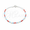 Sterling Silver Fancy Bracelet, Ball Design, with White Pearl and Orange Red Crystal, Polished, Silver Finish, 03.426.0050.07 (04 MM Thickness, 7 Inches Length)